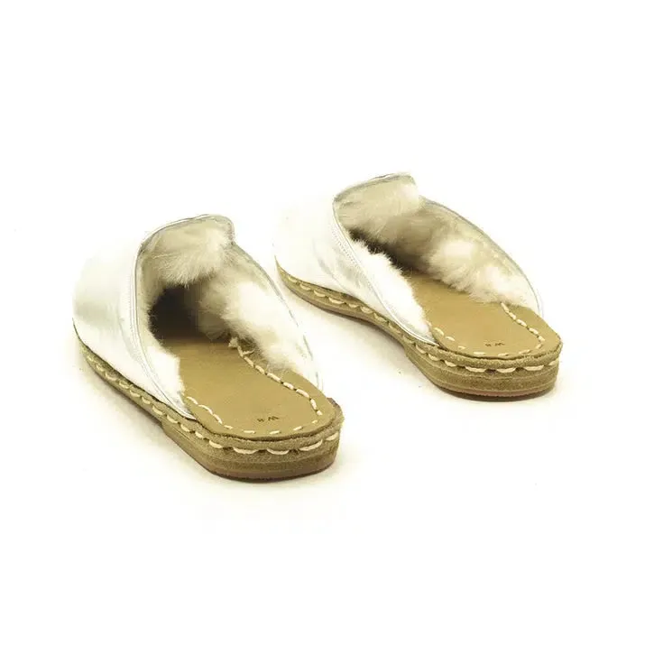 Winter Sheepskin Slippers Shiny Silver Women's